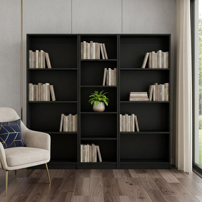 Set of Three Black Wood Five Tier Bookcase HomeRoots