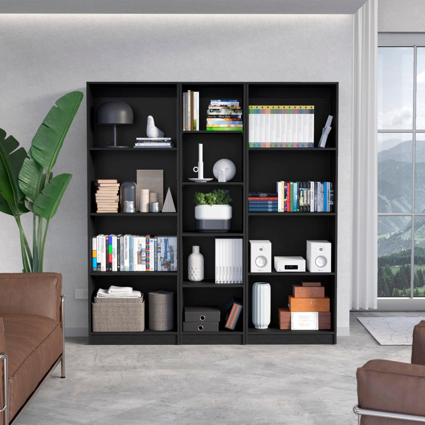 71" Black Five Tier Bookcase - FurniFindUSA