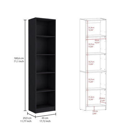 71" Black Five Tier Bookcase - FurniFindUSA