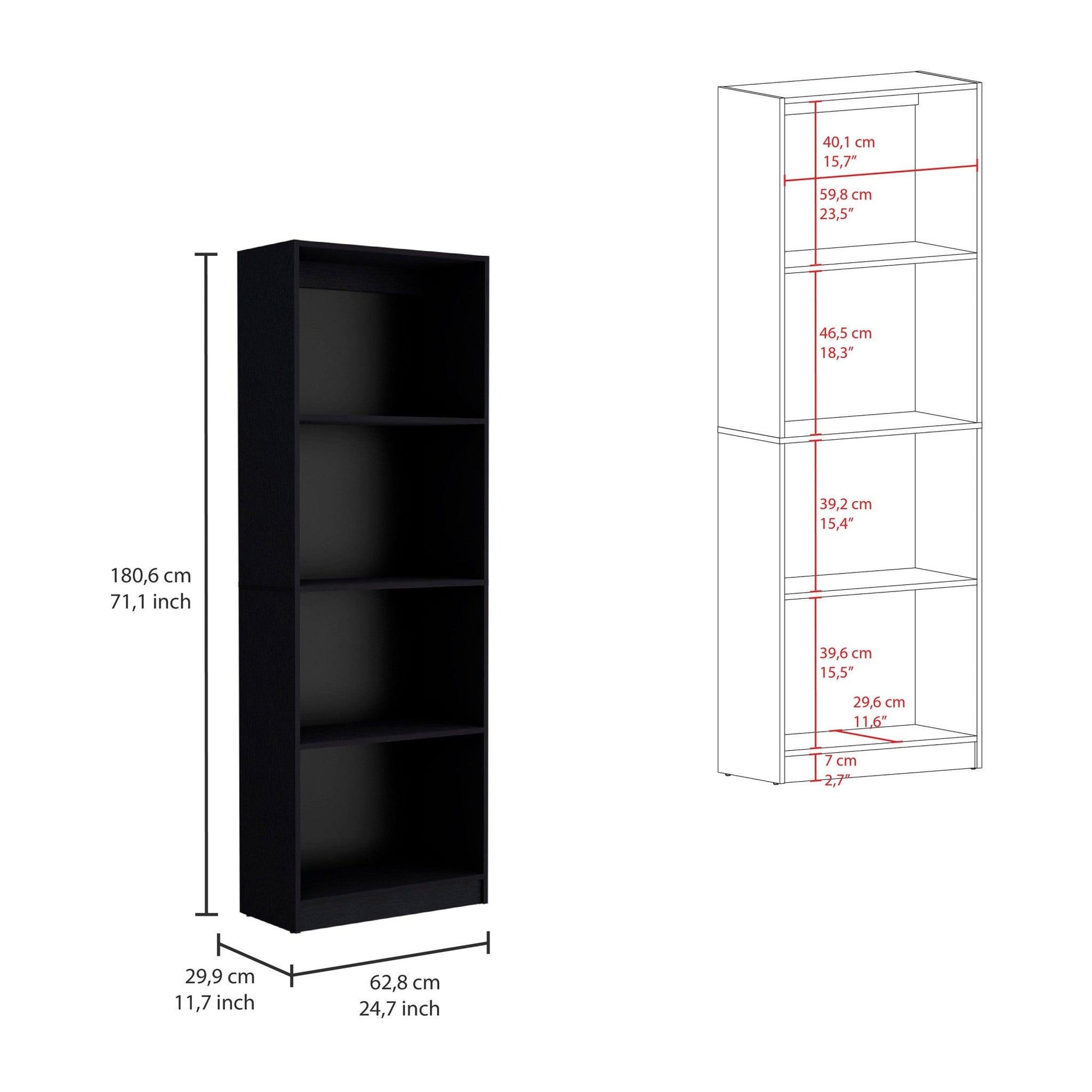 71" Black Five Tier Bookcase - FurniFindUSA