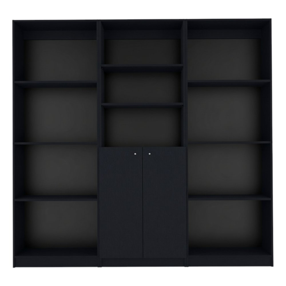 71" Black Five Tier Bookcase with Two doors HomeRoots