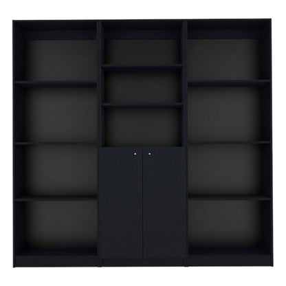 71" Black Five Tier Bookcase with Two doors HomeRoots