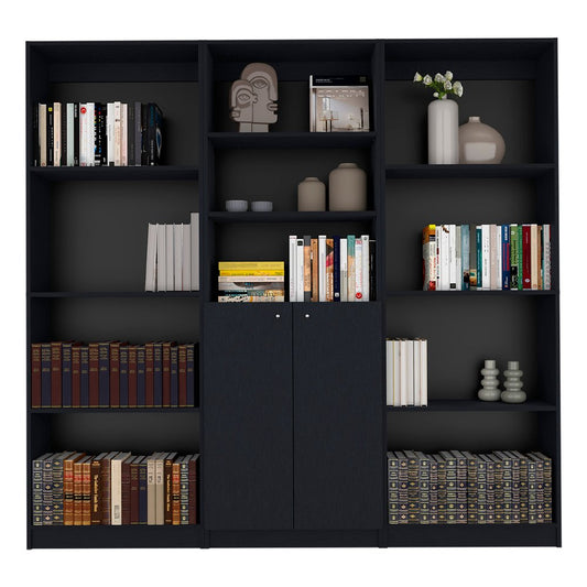 71" Black Five Tier Bookcase with Two doors HomeRoots