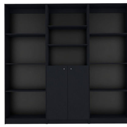 71" Black Five Tier Bookcase with Two doors HomeRoots