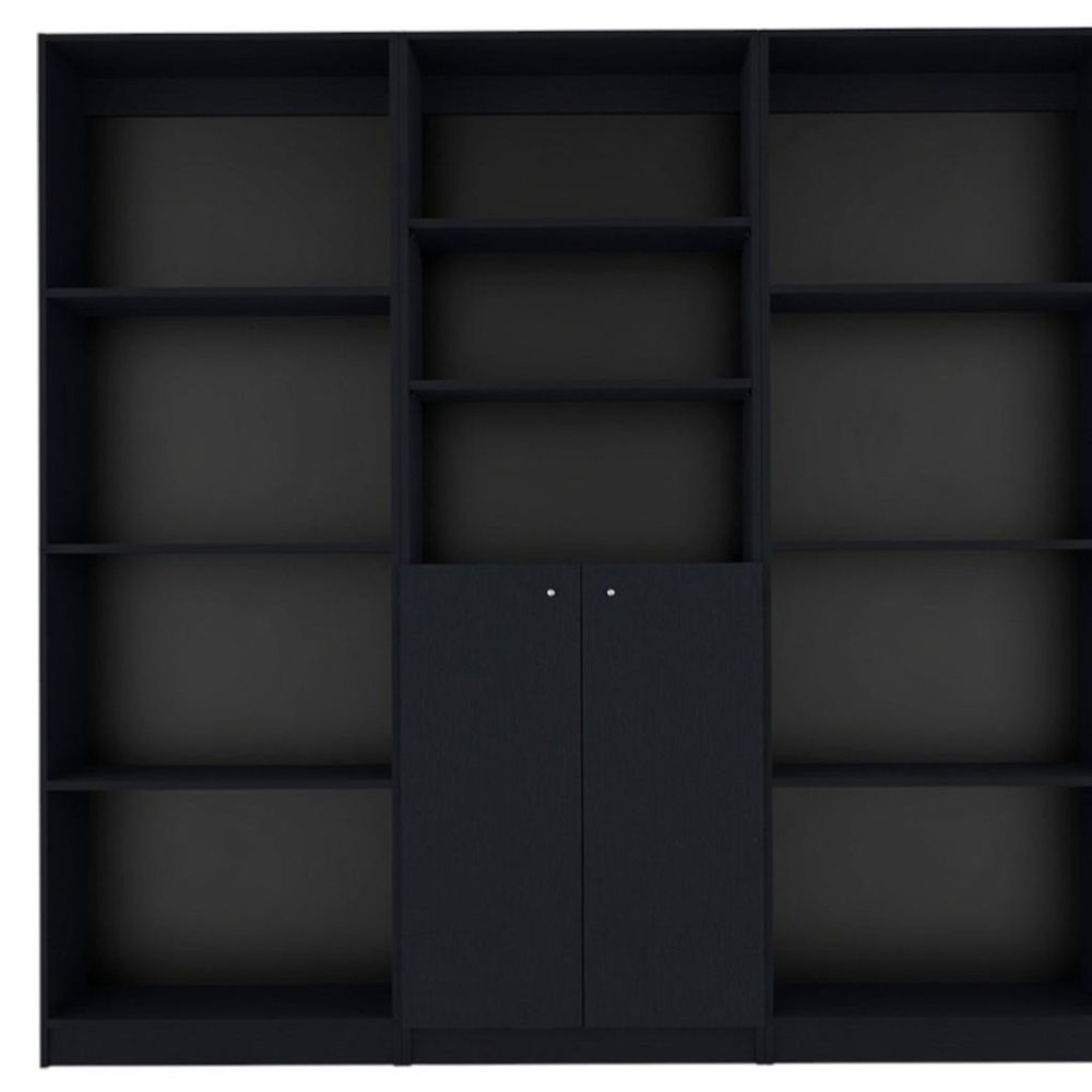 71" Black Five Tier Bookcase with Two doors HomeRoots