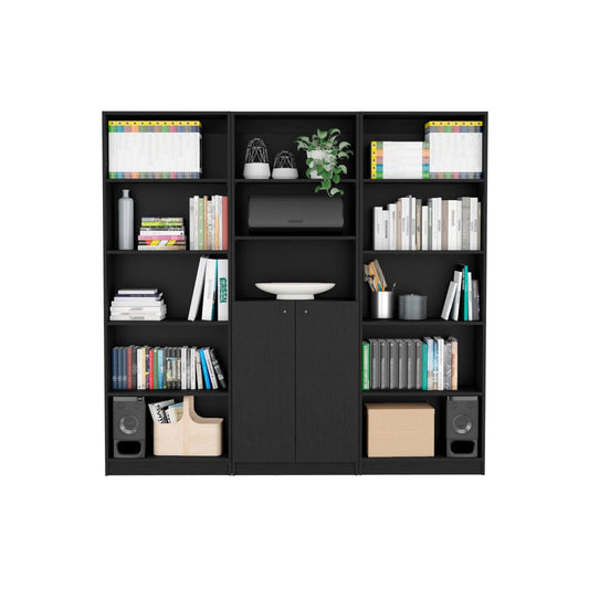 71" Black Five Tier Bookcase with Two doors HomeRoots