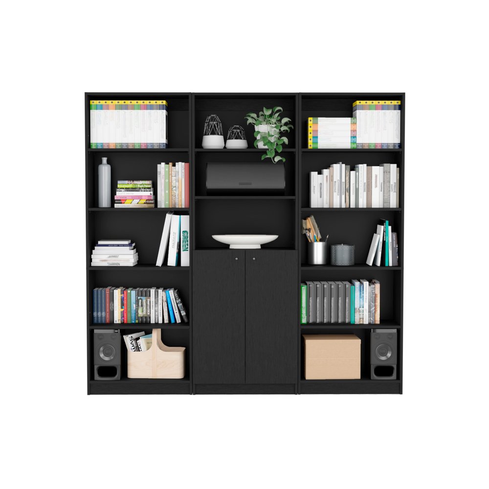 71" Black Five Tier Bookcase with Two doors — view 1