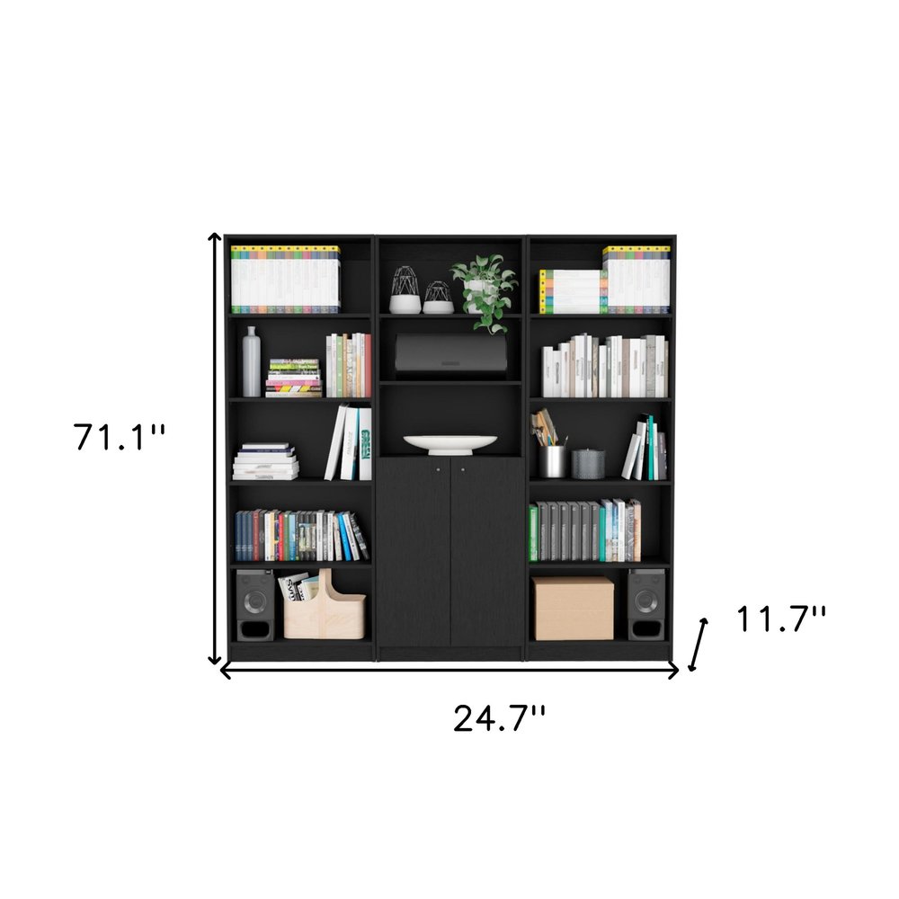 71" Black Five Tier Bookcase with Two doors HomeRoots