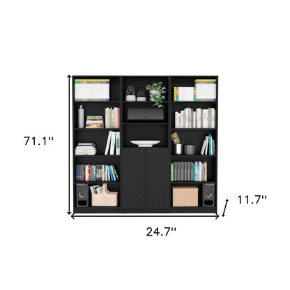 71" Black Five Tier Bookcase with Two doors HomeRoots