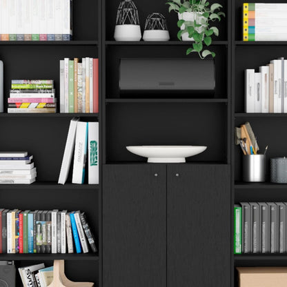 71" Black Five Tier Bookcase with Two doors HomeRoots