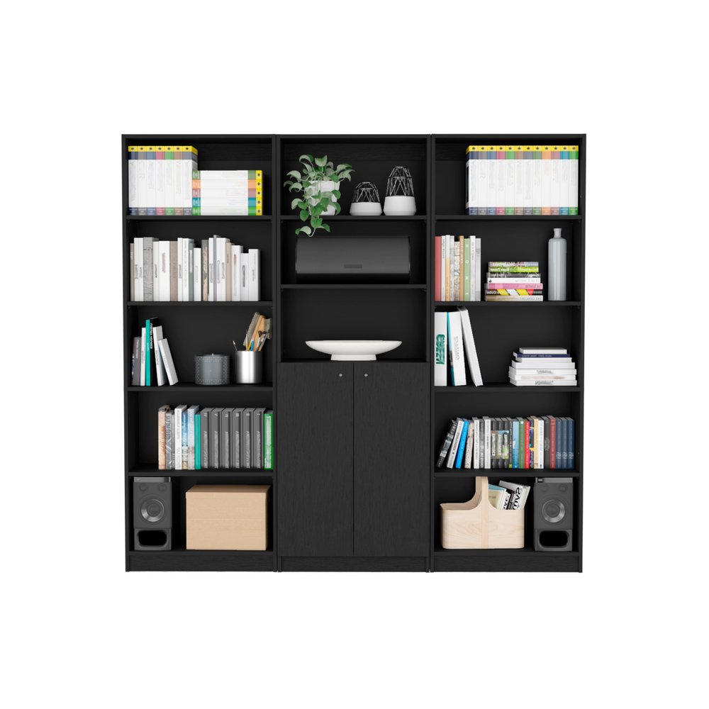 71" Black Five Tier Bookcase with Two doors HomeRoots