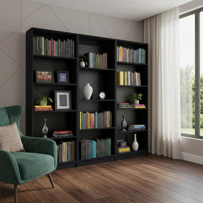 Set of Three Black Wood Four Tier Bookcases HomeRoots