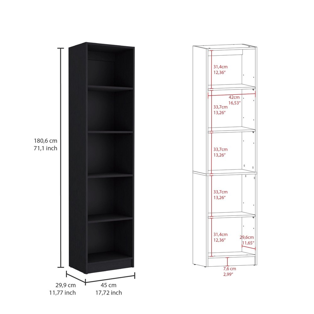 Set of Three Black Five Tier Bookcases with Two Doors HomeRoots