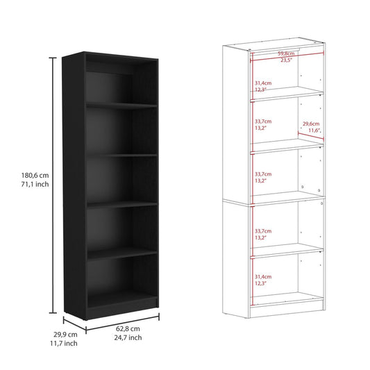 71" Black Five Tier Bookcase HomeRoots