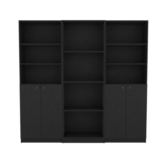 71" Black Five Tier Bookcase with Four doors HomeRoots