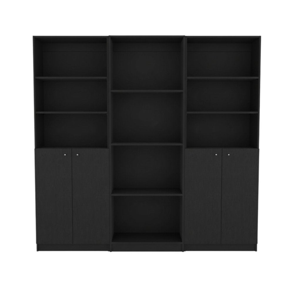 71" Black Five Tier Bookcase with Four doors HomeRoots