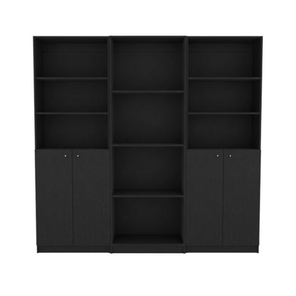 71" Black Five Tier Bookcase with Four doors HomeRoots