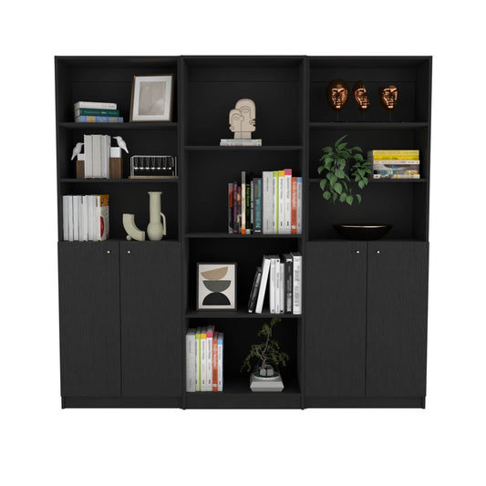 71" Black Five Tier Bookcase with Four doors HomeRoots