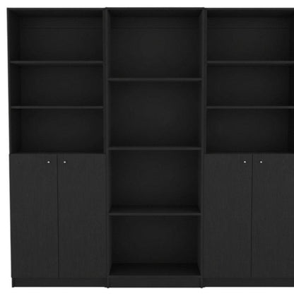 71" Black Five Tier Bookcase with Four doors HomeRoots