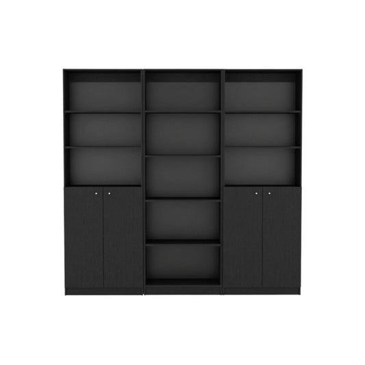 71" Black Five Tier Bookcase with Four Doors HomeRoots