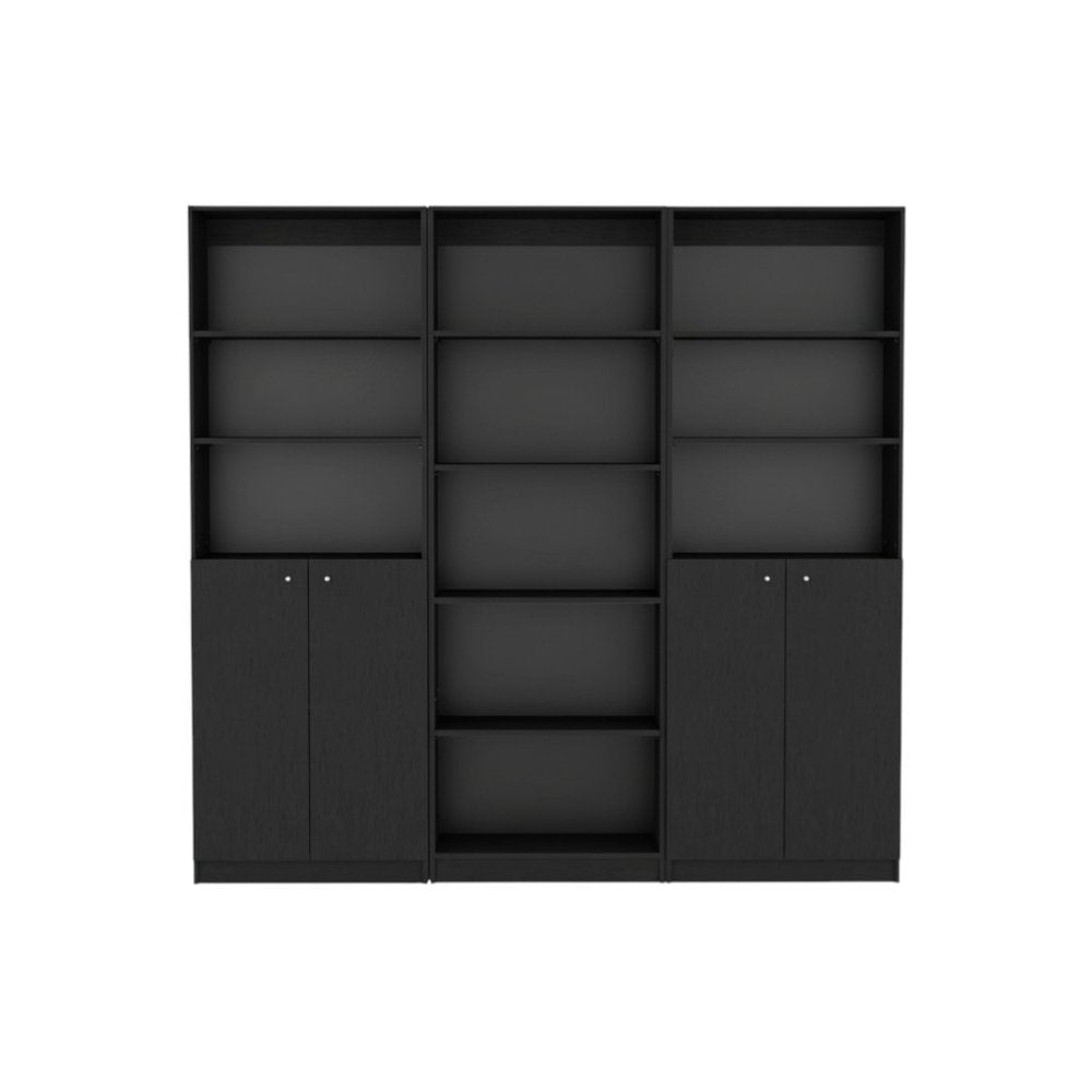 71" Black Five Tier Bookcase with Four Doors HomeRoots