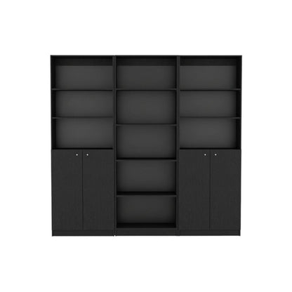 71" Black Five Tier Bookcase with Four Doors HomeRoots