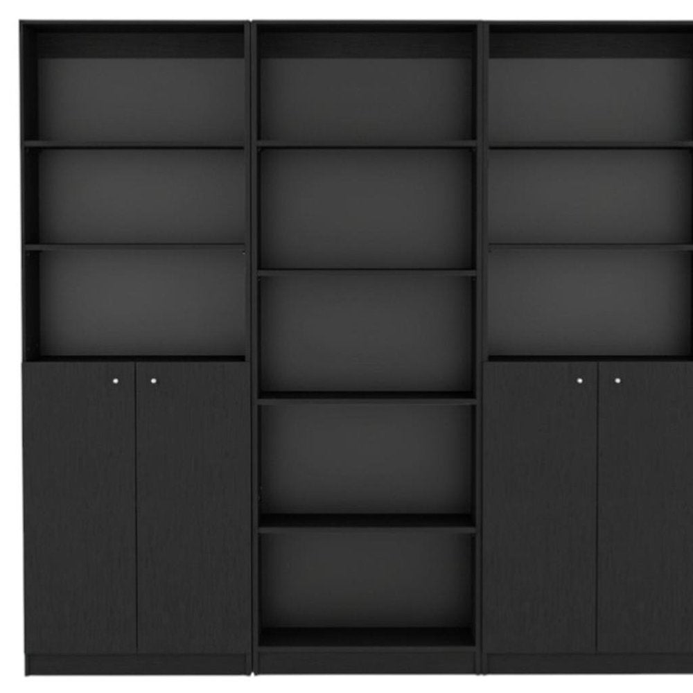 71" Black Five Tier Bookcase with Four Doors HomeRoots