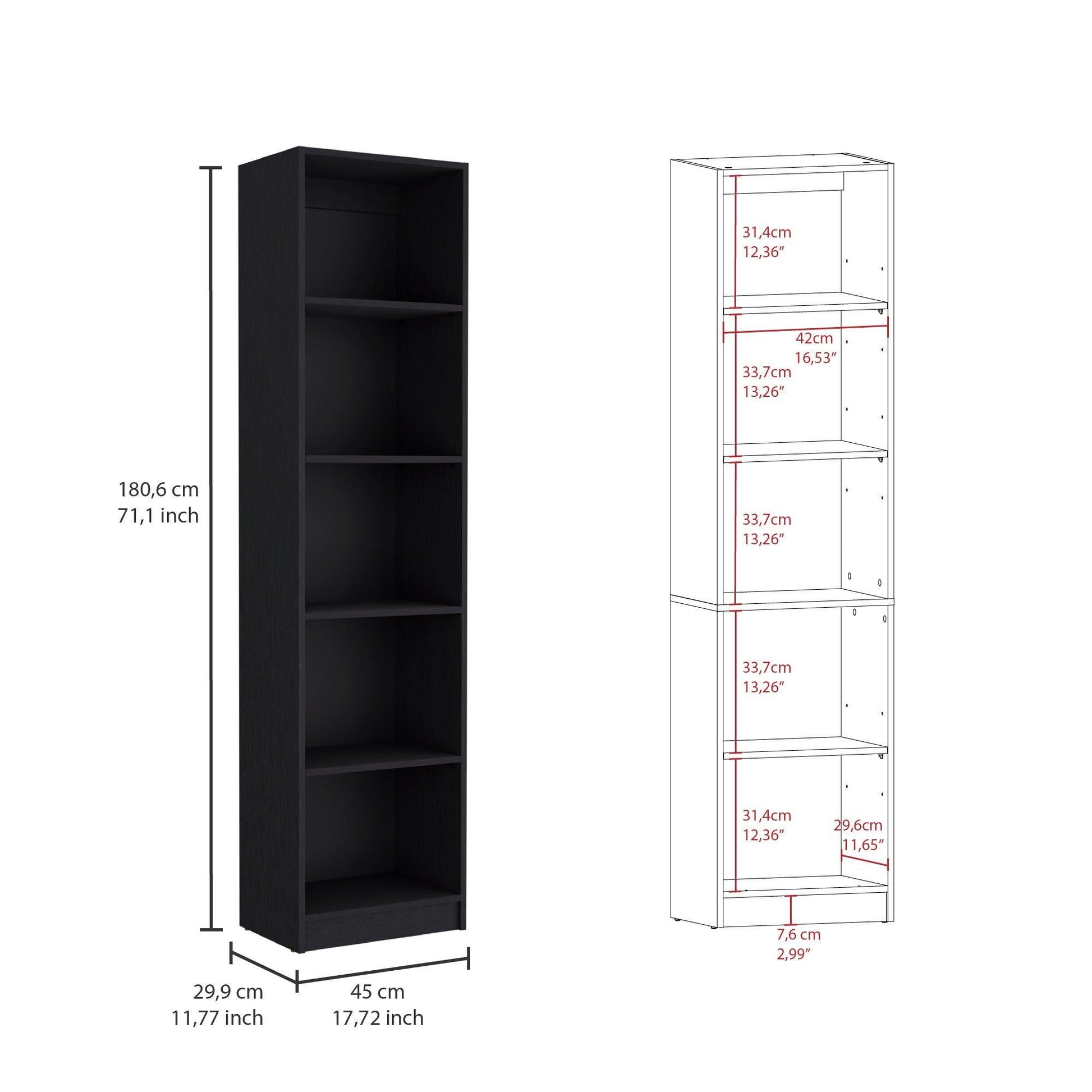 71" Black Five Tier Bookcase with Four doors - FurniFindUSA