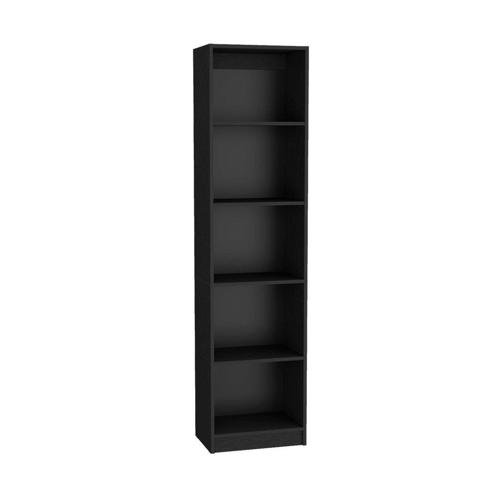 71" Black Five Tier Bookcase with Four Doors HomeRoots