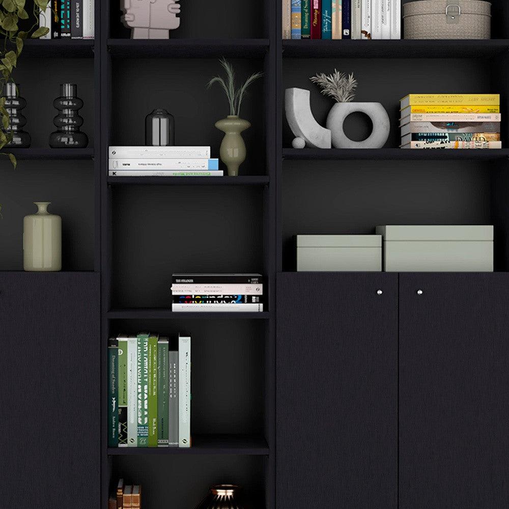 71" Black Five Tier Bookcase with Four doors - FurniFindUSA