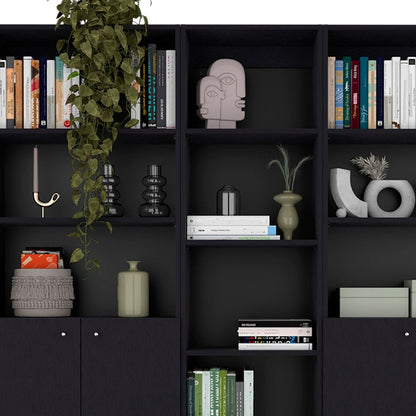 71" Black Five Tier Bookcase with Four Doors HomeRoots