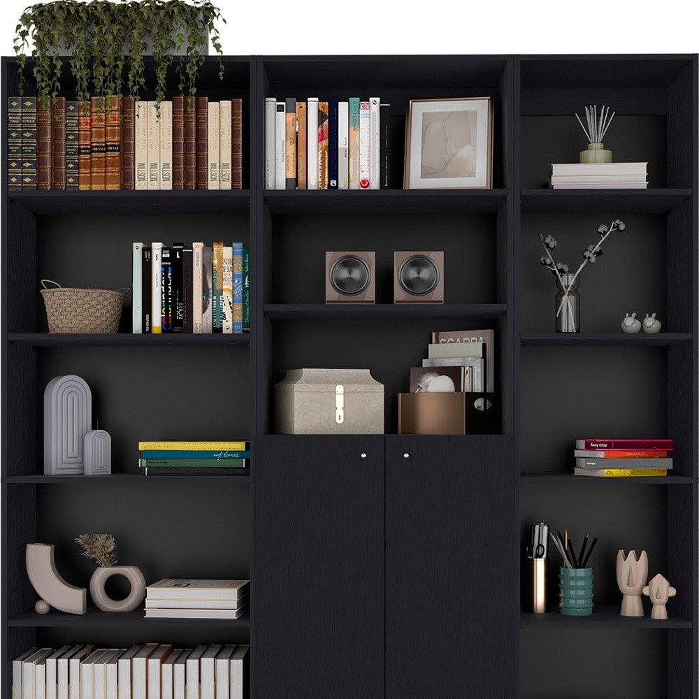 71" Black Five Tier Bookcase with Two doors - FurniFindUSA