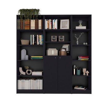 Set of Three Black Five Tier Bookcase with Two Doors HomeRoots