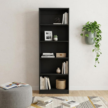 Set of Three Black Five Tier Bookcase with Two Doors HomeRoots