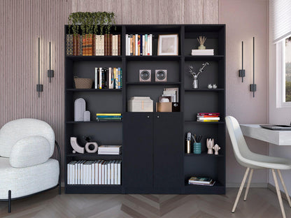 71" Black Five Tier Bookcase with Two doors - FurniFindUSA