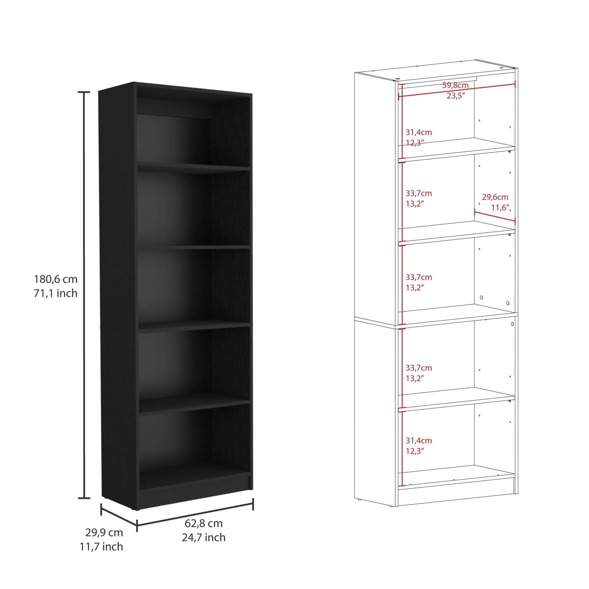 71" Black Five Tier Bookcase with Two doors - FurniFindUSA