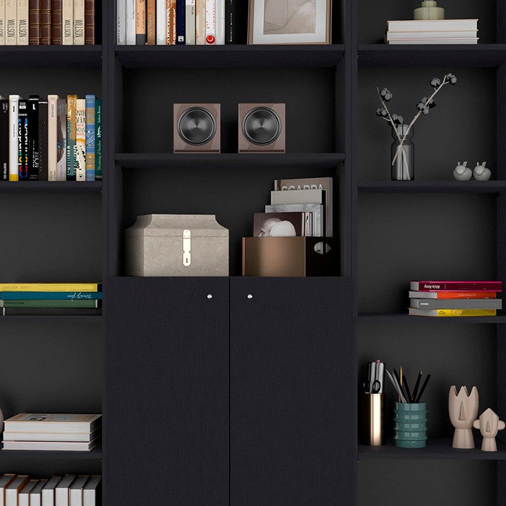 71" Black Five Tier Bookcase with Two doors - FurniFindUSA