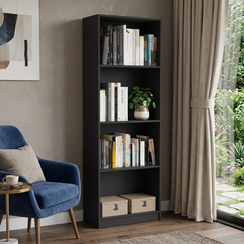 71" Black Four Tier Bookcase with Two Doors HomeRoots