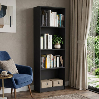 71" Black Four Tier Bookcase with Two Doors HomeRoots