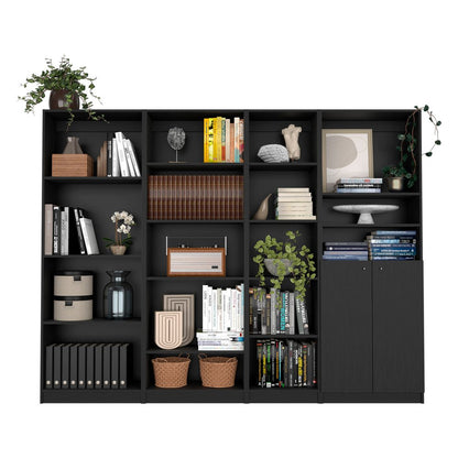 71" Black Four Tier Bookcase with Two Doors HomeRoots
