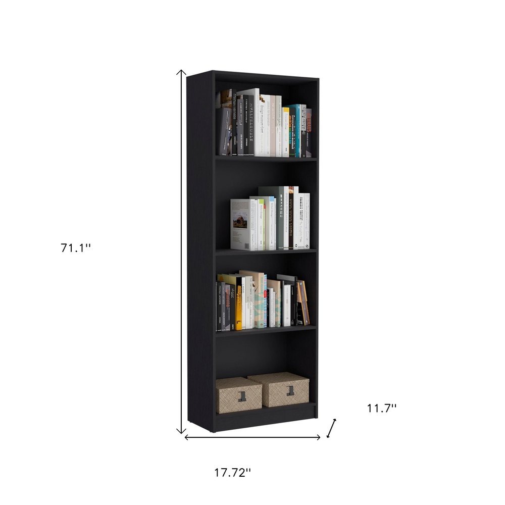 71" Black Four Tier Bookcase with Two Doors HomeRoots