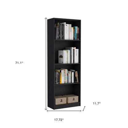 71" Black Four Tier Bookcase with Two Doors - FurniFindUSA