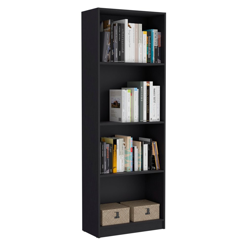 71" Black Four Tier Bookcase with Two Doors - FurniFindUSA