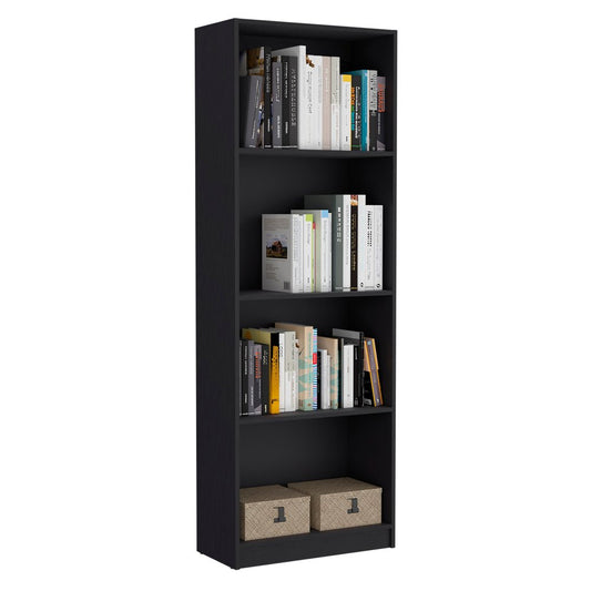 71" Black Four Tier Bookcase with Two Doors HomeRoots