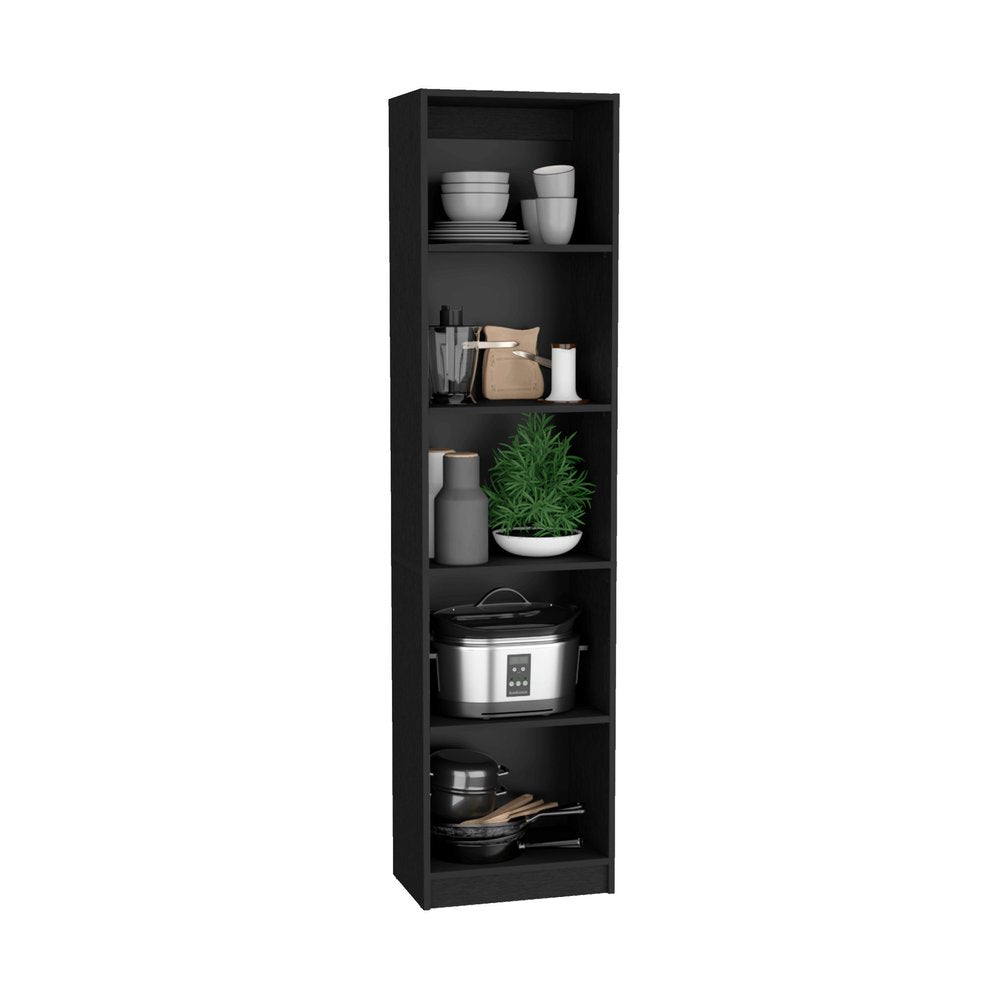 71" Black Four Tier Bookcase with Two Doors - FurniFindUSA