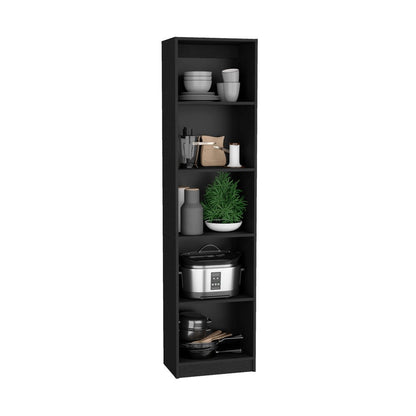 71" Black Four Tier Bookcase with Two Doors - FurniFindUSA