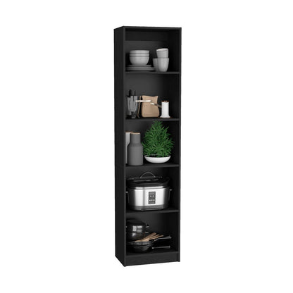 71" Black Four Tier Bookcase with Two Doors HomeRoots