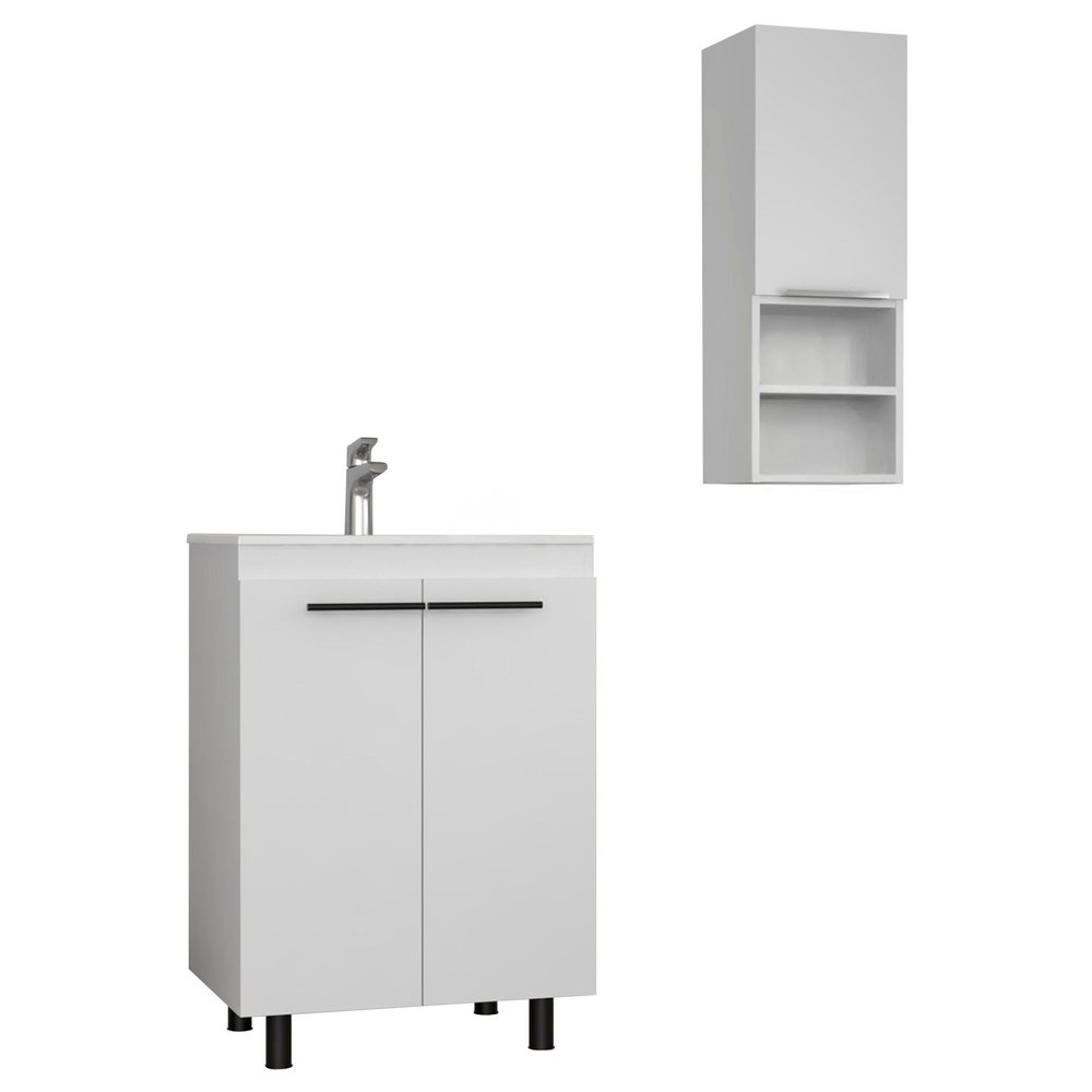 24" White Wood Freestanding Bathroom Vanity With Sink And Medicine Cabinet HomeRoots