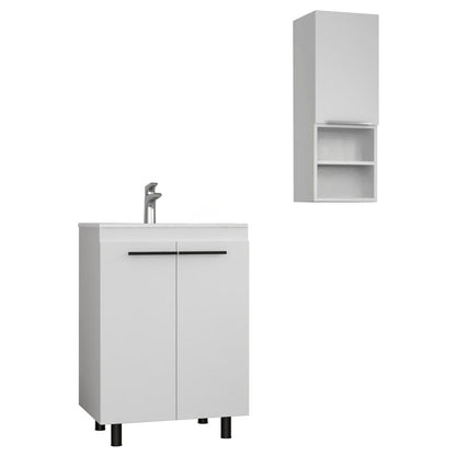 24" White Wood Freestanding Bathroom Vanity With Sink And Medicine Cabinet HomeRoots