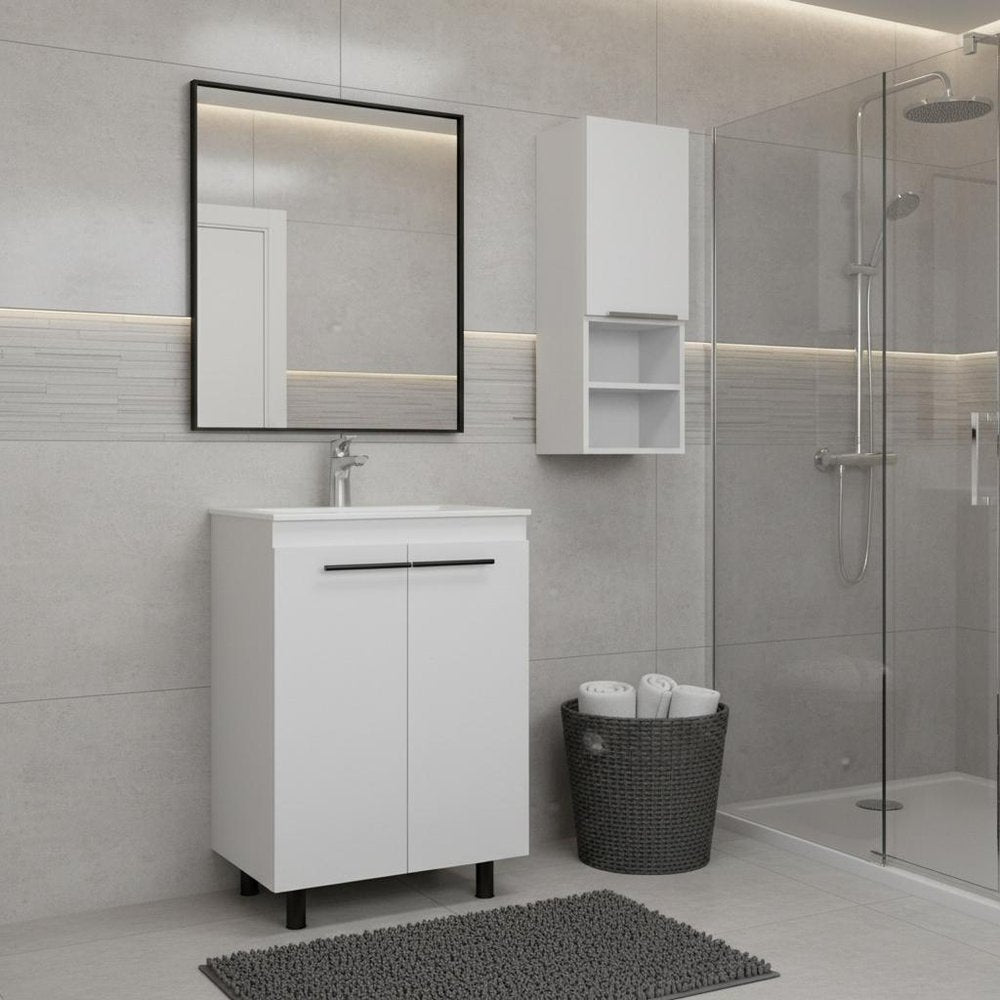 24" White Wood Freestanding Bathroom Vanity With Sink And Medicine Cabinet HomeRoots